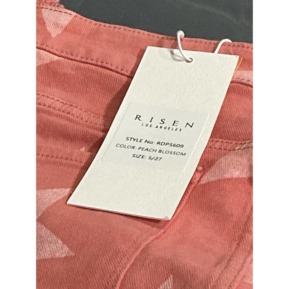 RISEN Jeans 5/27 Peach Blossom Star Print Distressed Raw Hem NWT RDP5609 - Picture 4 of 14
